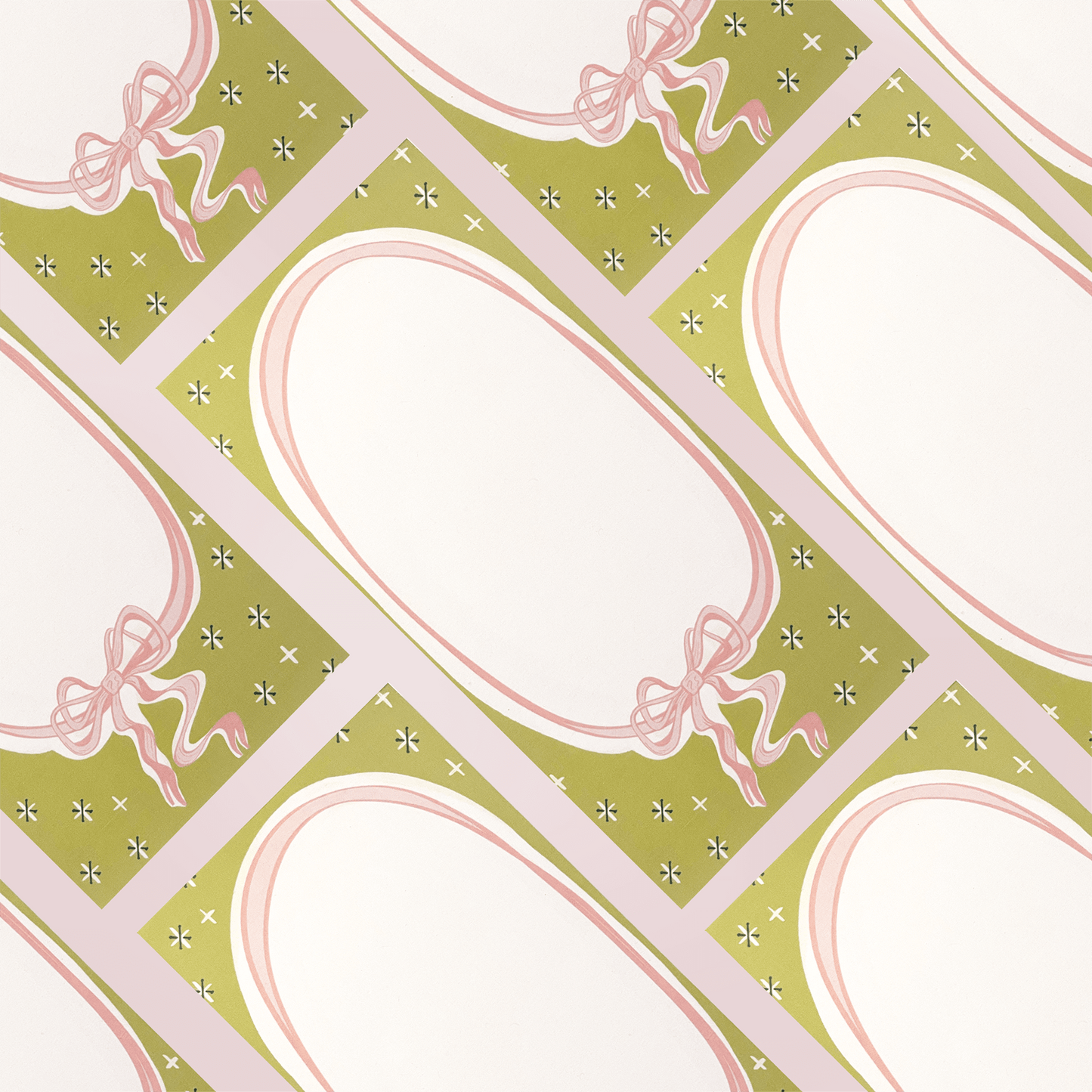 Multiple green and pink notepads with bows drawn on them.